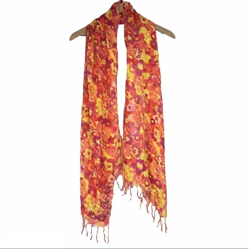 OLD NAVY Scarf Tie Dye Floral Fringe Lightweight Sheer Bright Colors Watercolor
